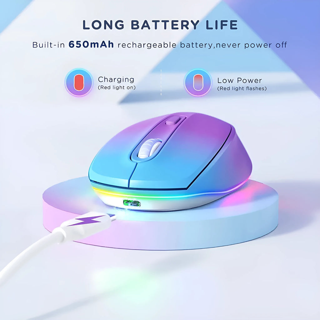 Compact 24g wireless mouse with USB charging cable on a desk.