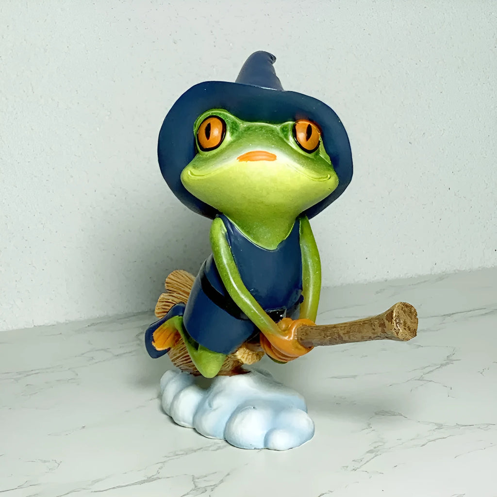 European-style plastic and resin magic yoga frog ornament in RDW123 colour on a shelf.