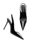 Nude women's high heels with hollow ankle-strap and button fastening.