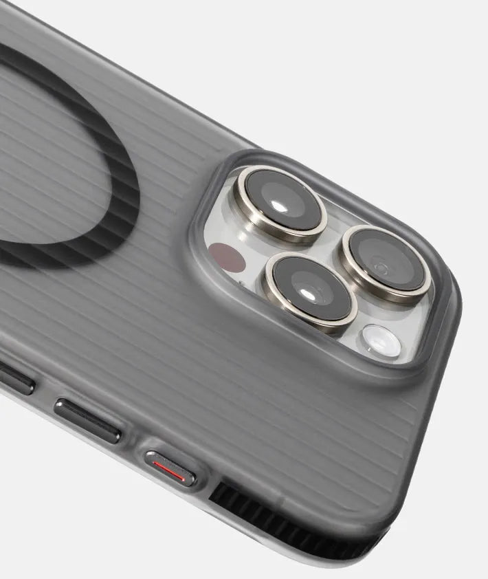 Transparent black magnetic phone case with black anti-slip bars for iPhone 14 Pro