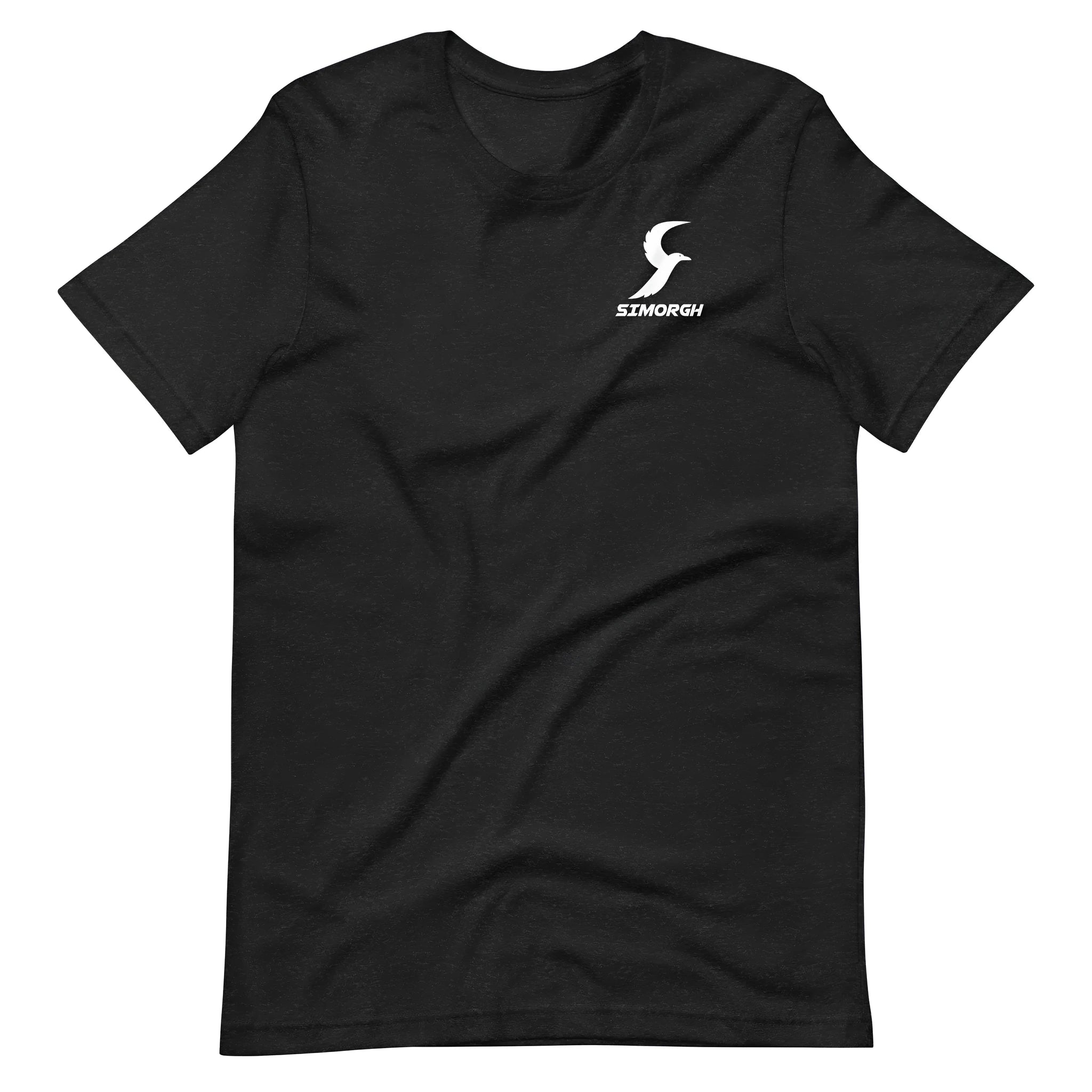 Straight-cut loose short sleeve cotton T-shirt for men and women on a hanger, showing round neck.