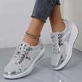 Women's gold mesh platform trainers with cross-strap design and waterproof thick sole