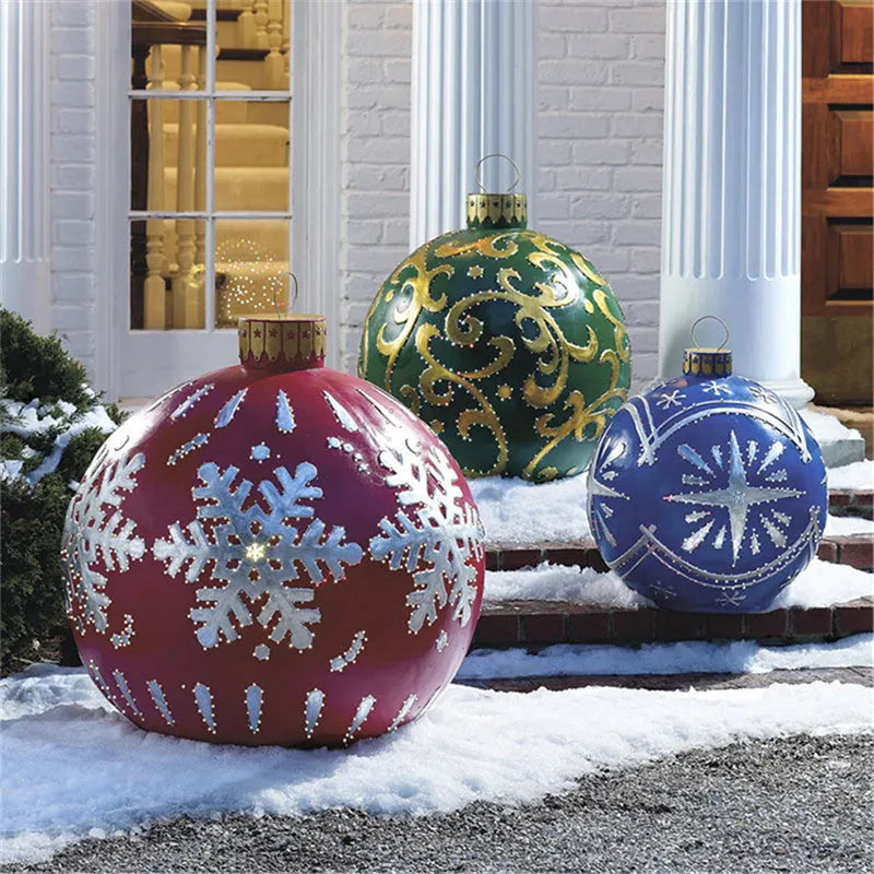 Large 60cm PVC inflatable Christmas ball outdoor decoration with colourful patterns