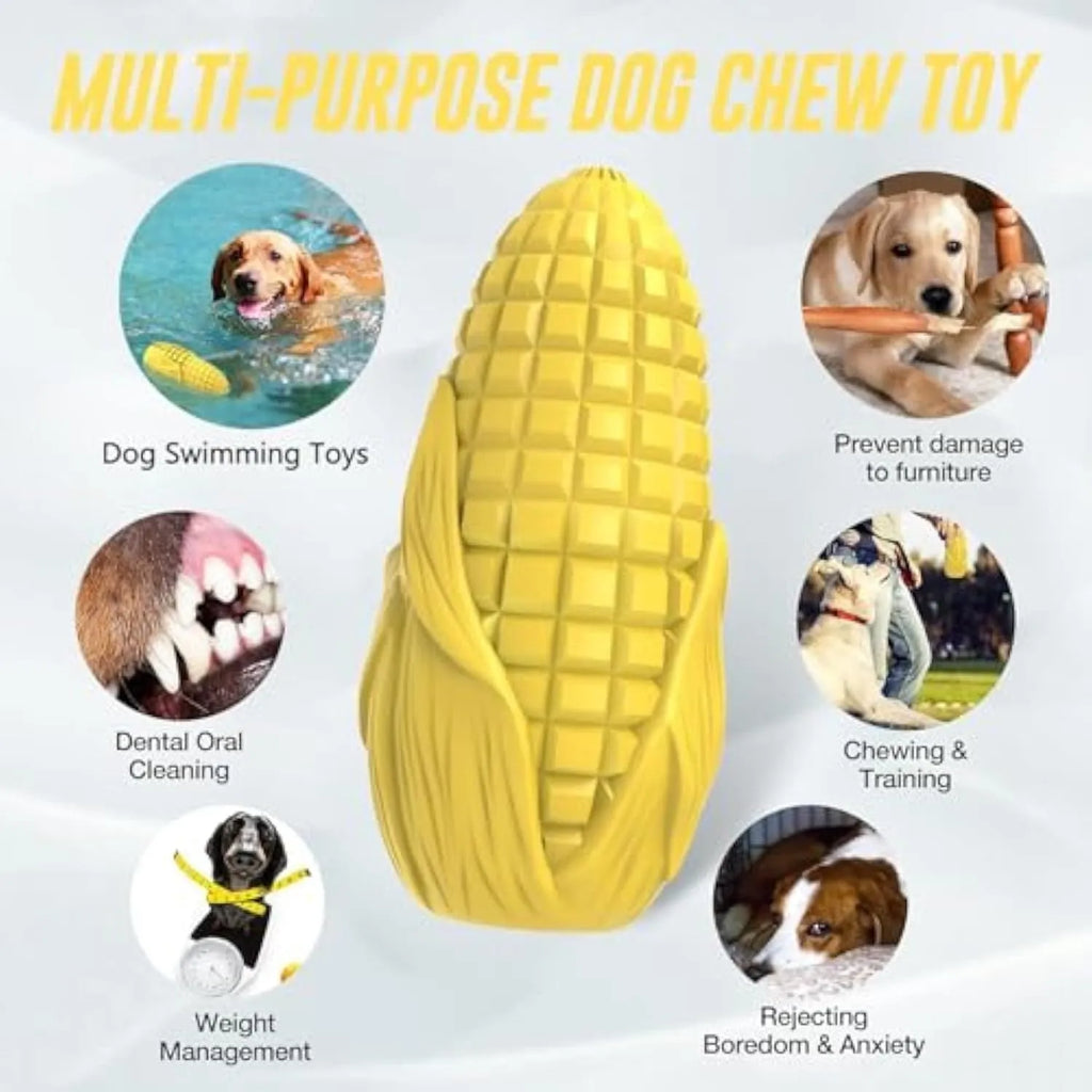 Corn stick shaped dog chew toy for medium large breeds with teeth cleaning grooves