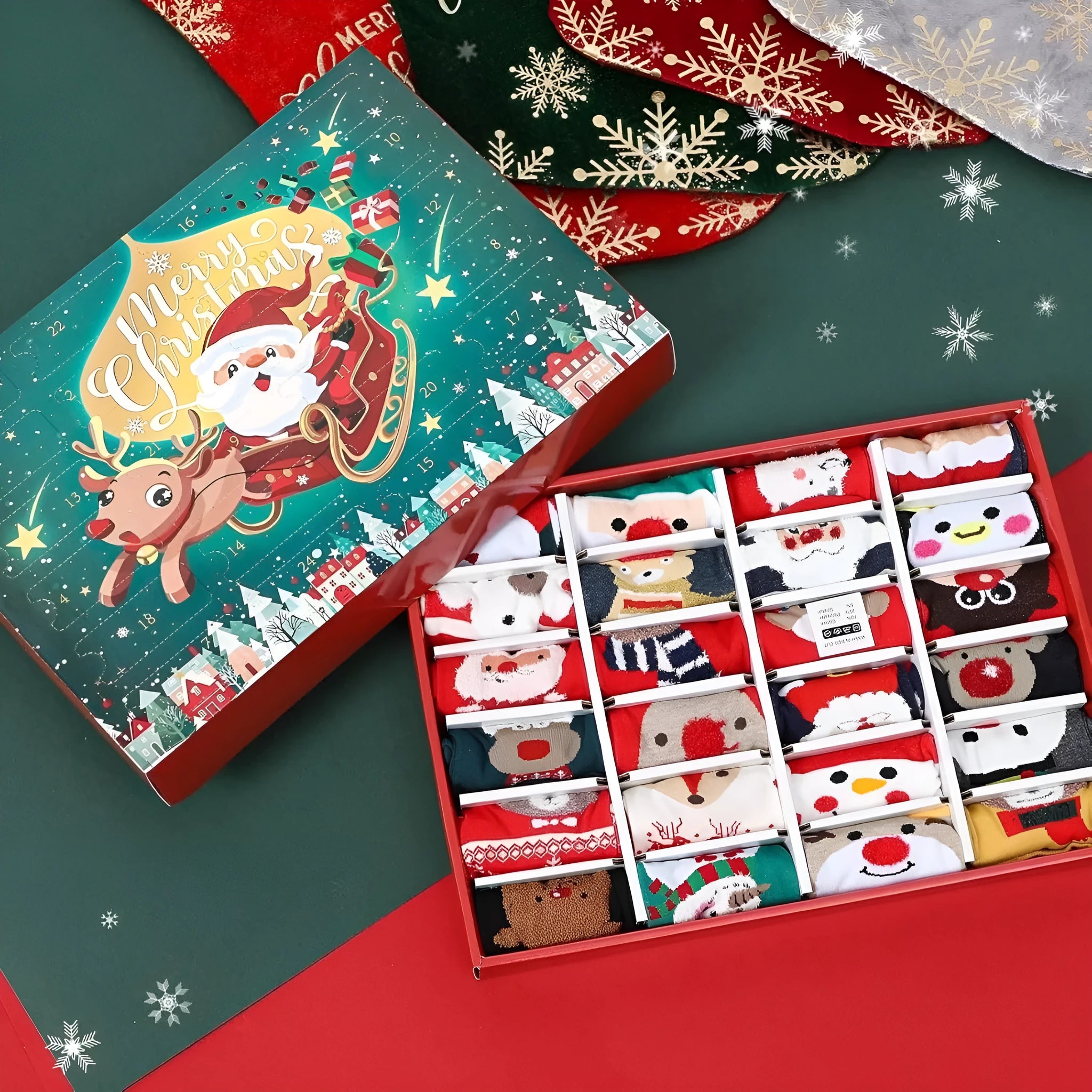 Christmas socks blind box resin ornament in one of seven colour designs for holiday decoration