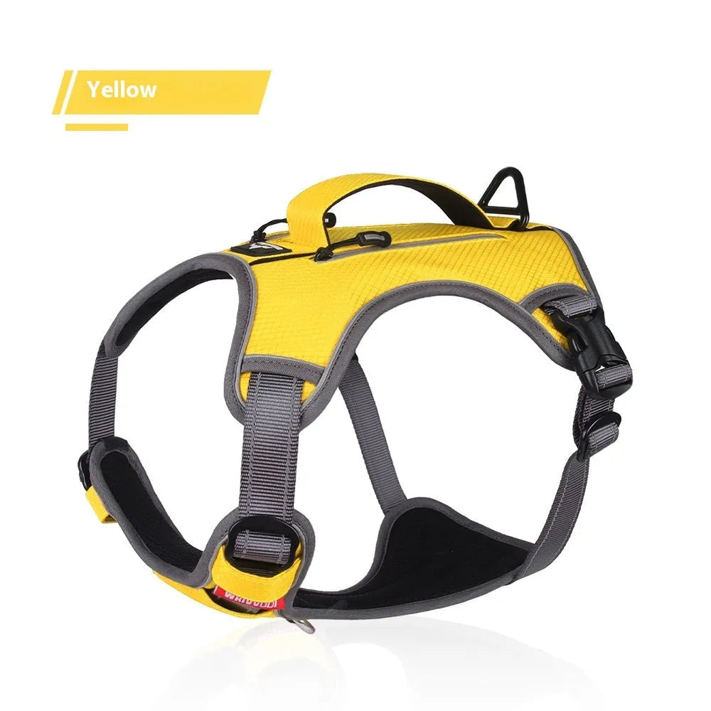 Reflective breathable explosion-proof Oxford cloth dog harness in orange on white background