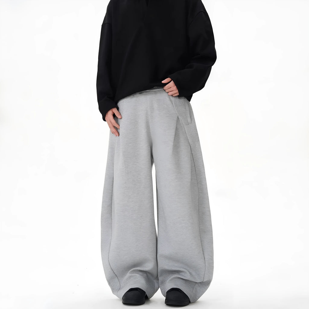 Women's black wide-leg polyester trousers with mid waist and retro casual styling