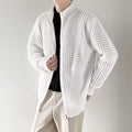 Men's thickened cardigan coat in black with loose fit and rabbit hair blend fabric, front view