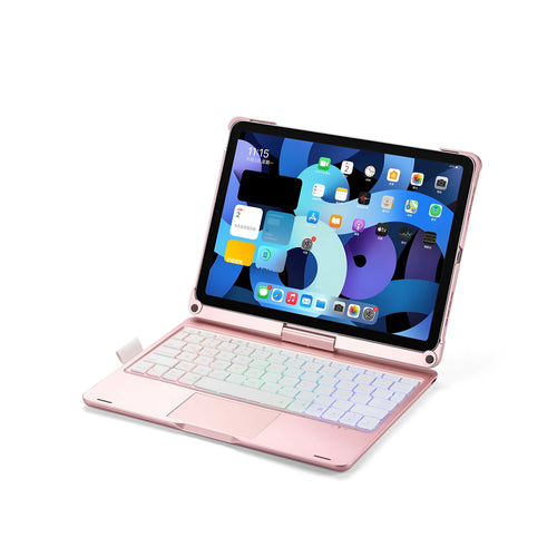360-degree rotating backlit Bluetooth keyboard for iPad in black, silver, or rose gold colours