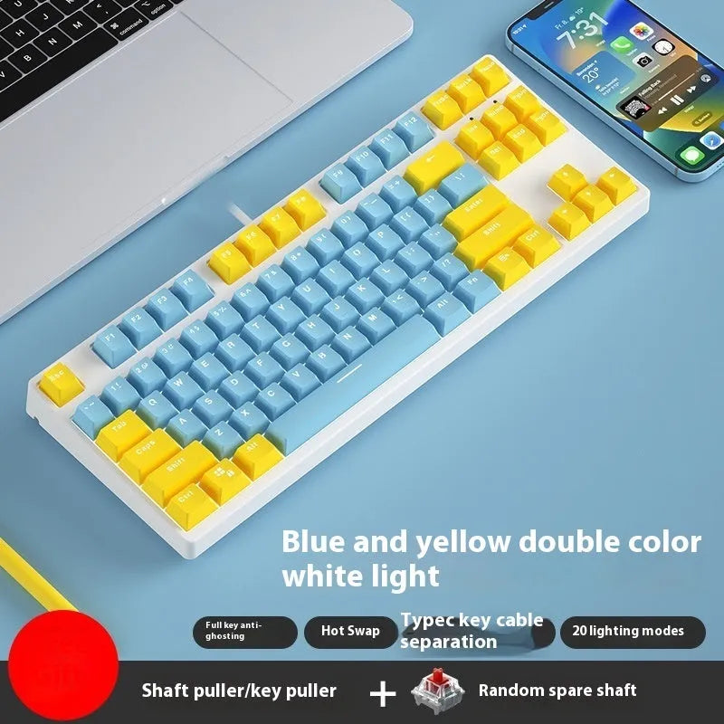 87-key hot-swappable mechanical keyboard with dual-colour backlighting and metal construction.