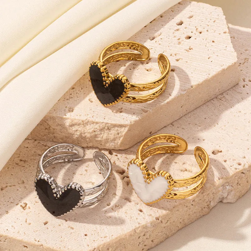 304 stainless steel heart-shaped drip open ring with polished finish, unisex geometric style