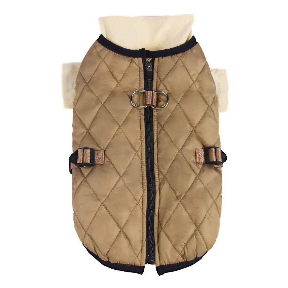 Winter dog clothes two-piece suit in polyester, brown, army green, and wine red colours