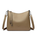 Genuine leather crossbody bag with metal belt decoration, horizontal square shape, available in khaki and other colours