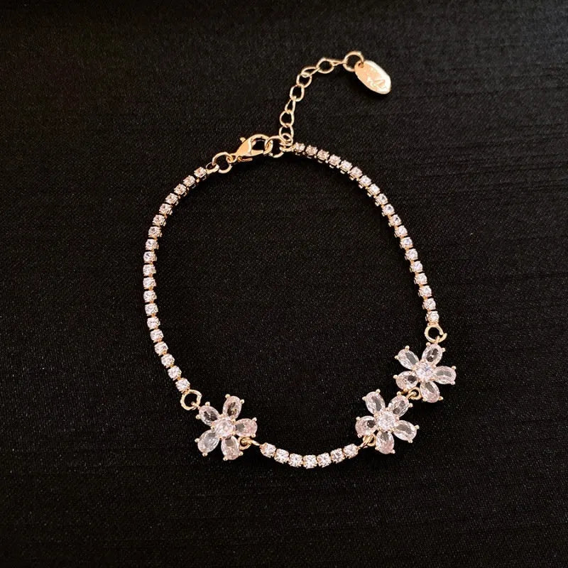 Gold geometric copper bracelet with zircon detailing for women's office jewellery