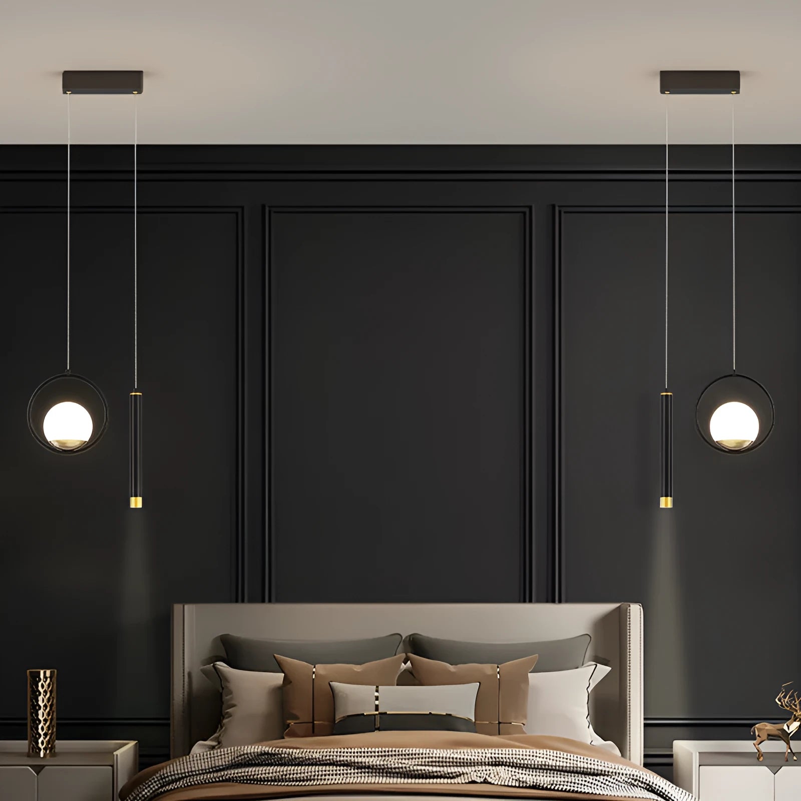 28cm iron pendant lamp with starry sky projection, black gold finish, three colour dimming LED