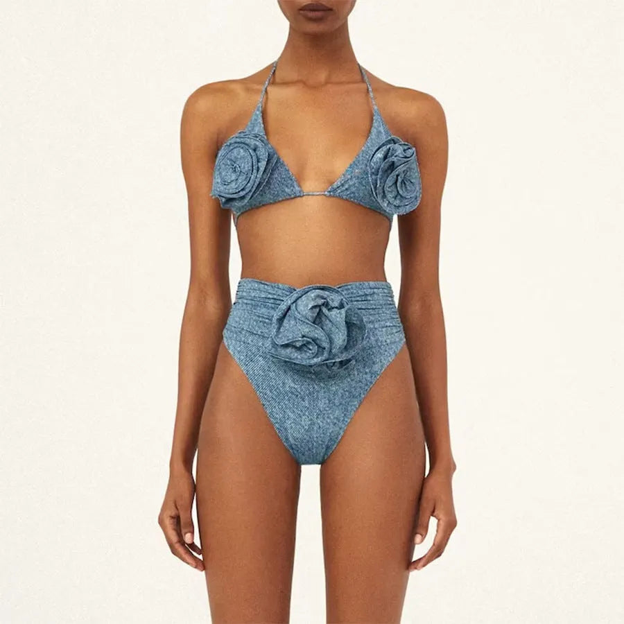 Women's one-shoulder hollow soft Cowboy Siamese one-piece swimsuit on a model