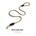 Nylon hand holding dog leash in black or brown with four diameter sizes for small to medium dogs.