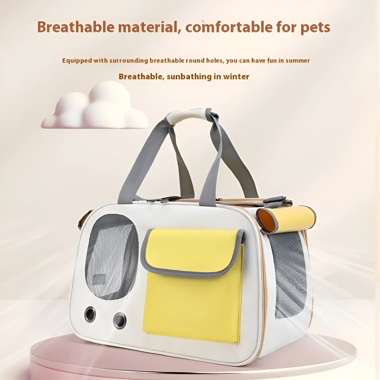 Foldable single shoulder pet carrier backpack in canvas material, shown in yellow colour.