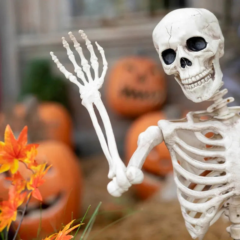 90cm tall white plastic skeleton model with movable joints posed standing