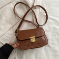 Retro square crossbody bag in PU leather with horizontal suitcase shape, 25 cm width