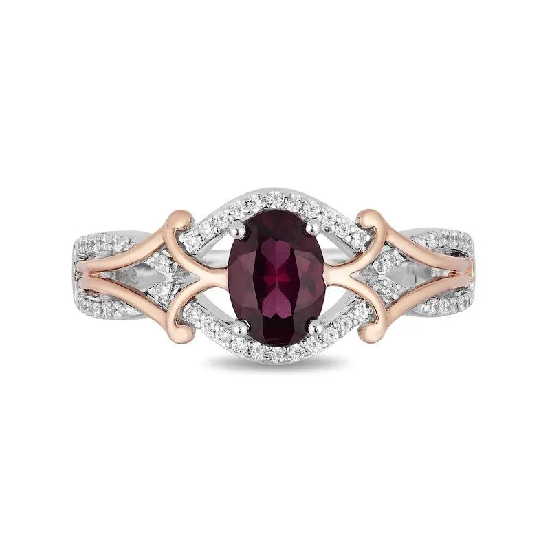 Micro inlaid zircon egg-shaped amethyst two-tone ring for women, copper geometric with colour separation plating