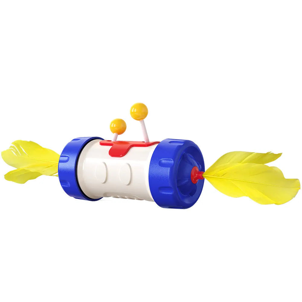 Interactive cat toy with feather ball on stick and separate balance tumbler in multiple colour options