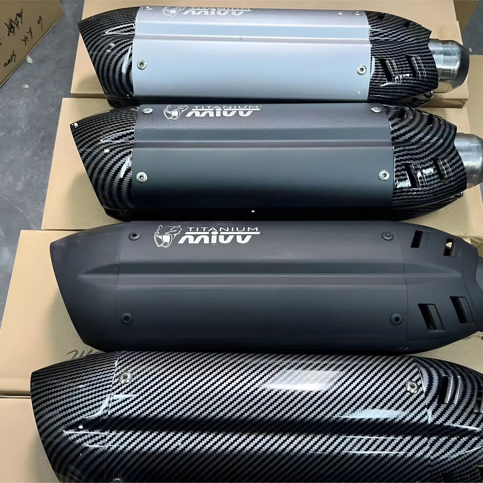 Stainless steel modified small hexagonal motorcycle exhaust pipe with muffler, 51mm calibre.