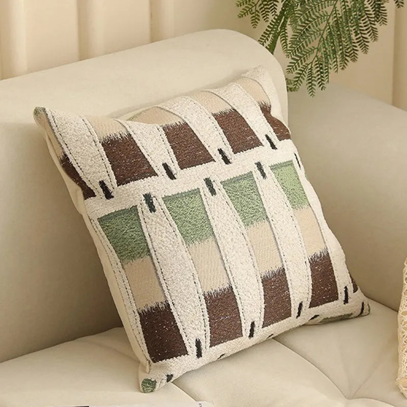 45cm square jacquard woven cushion cover with embroidered floral pattern in retro Nordic style