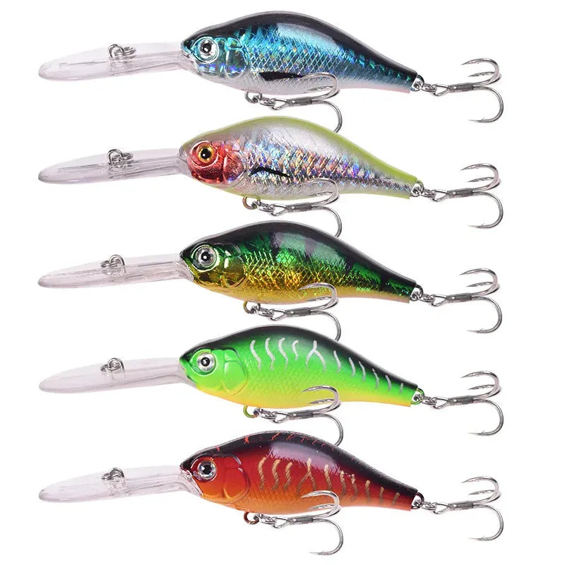 Mino Lure deep diving fishing bait showing 10.5cm length and little fat man profile in multiple colour options