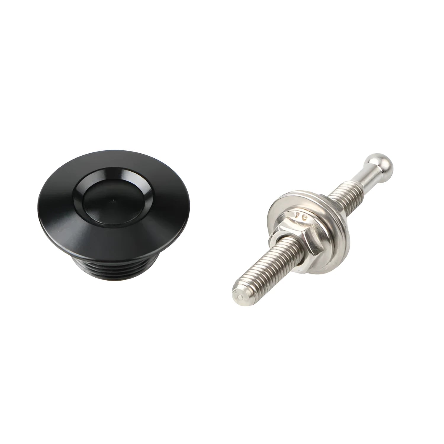 30mm diameter aluminium alloy button-type car cover lock in silver, shown with iron screw.
