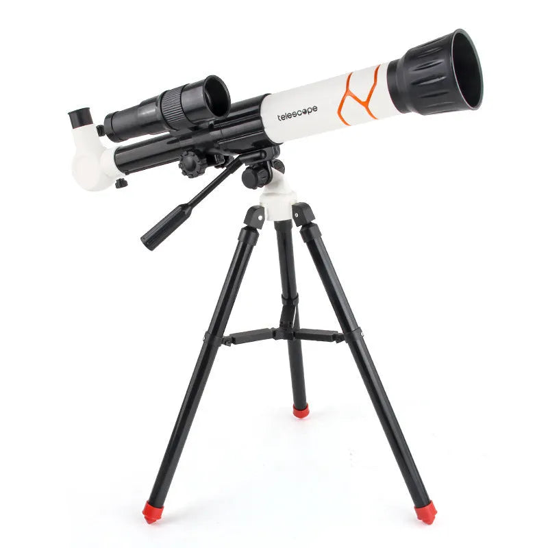 White plastic astronomical telescope with tripod for beginner stargazing, compatible with iPhone models