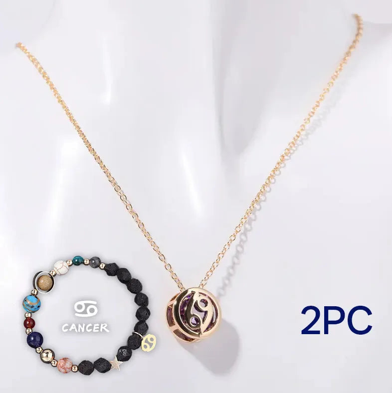 Natural stone beaded necklace and matching bracelet set laid flat, showing one of twelve available style variations.