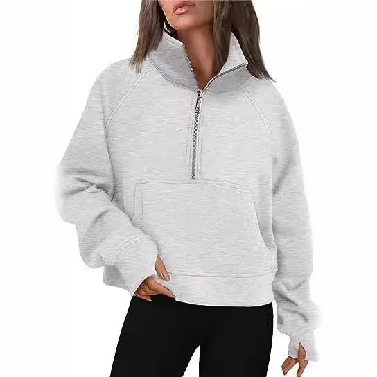 Women's loose fit fleece-lined sweater with raglan sleeves in solid colour