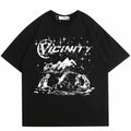Men's black Y2g printed cotton t-shirt with artistic retro design and loose fit