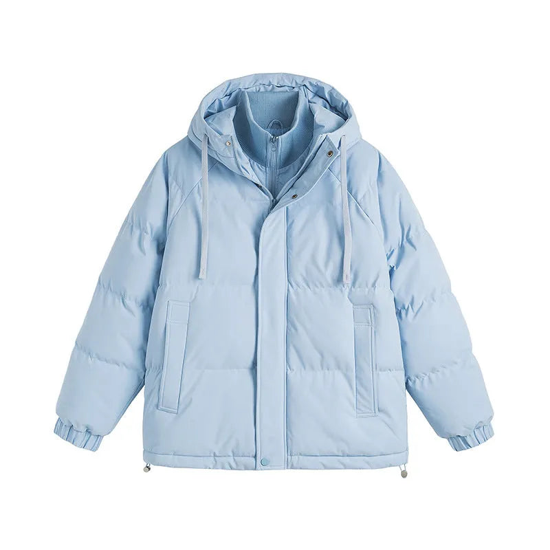 Loose-fit solid colour winter jacket with side pockets shown in beige