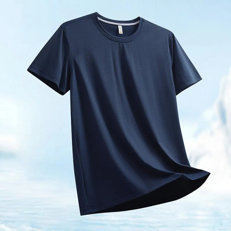 Men's ice water cube brocade design nylon t-shirt in loose fit for summer sports wear