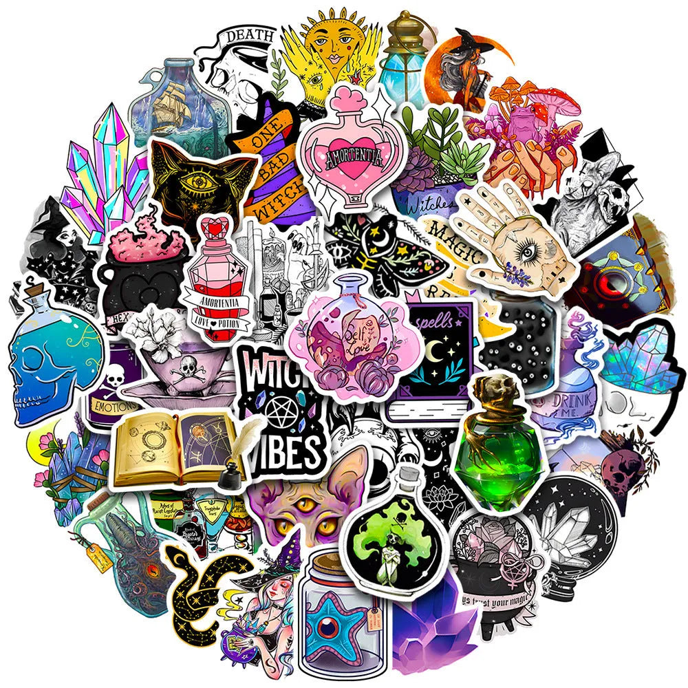 50-piece pack of colourful waterproof PVC adhesive stickers for luggage and smooth surfaces