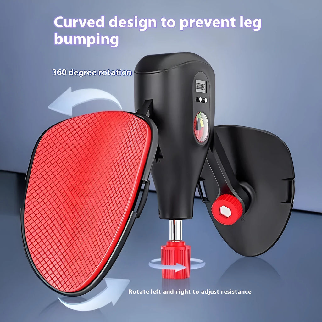 Men's black and grey kegel trainer for PC muscle exercise, shown with and without straps and a handle.