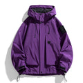 Men's black windproof waterproof hooded jacket on a hanger