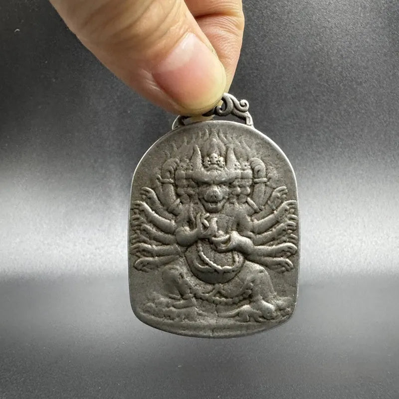 Iron metal pendant with Chinese geometric design of Aryaacalanatha Yamantaka