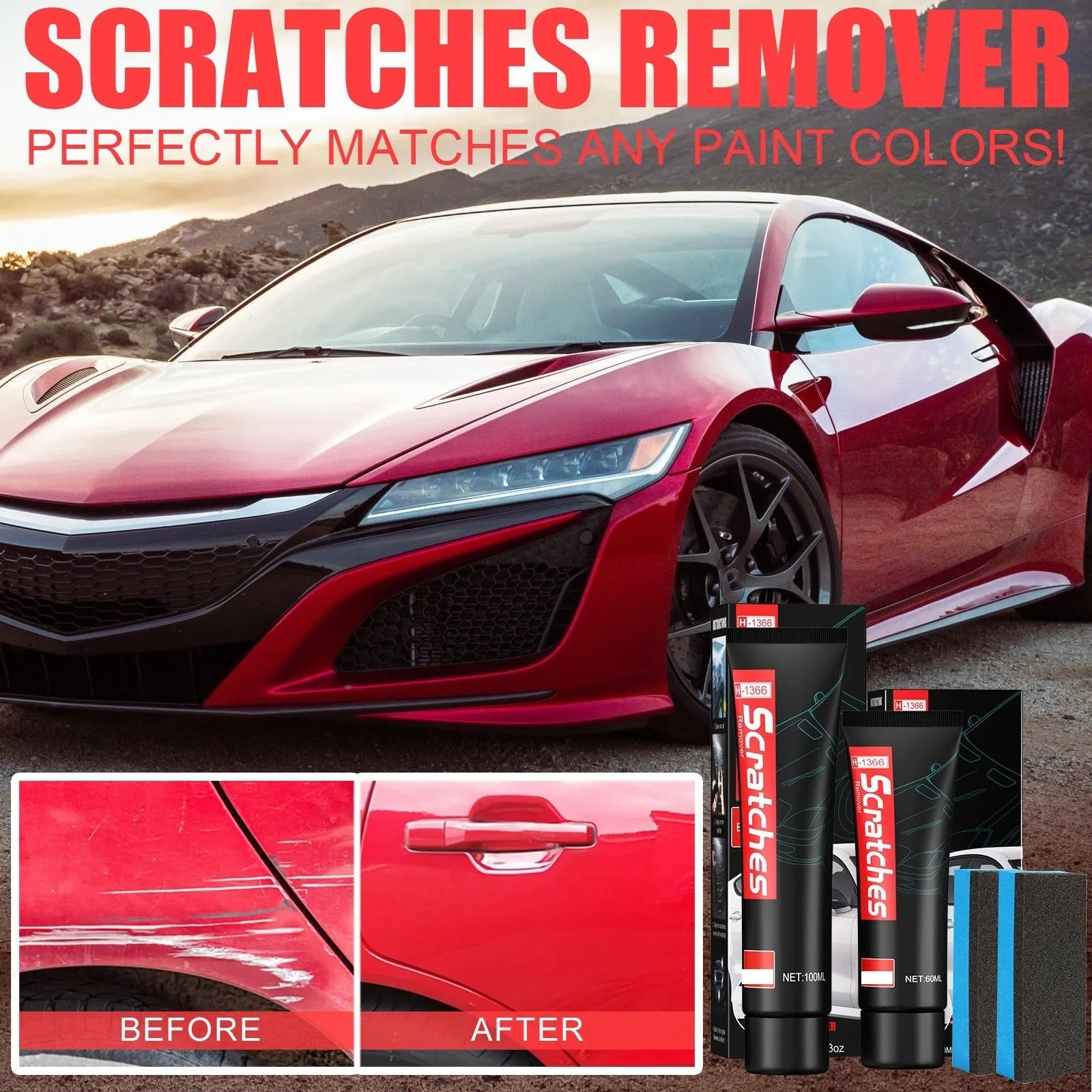 Automotive scratch repair cream in 60ml or 100ml container for paint cleaning and scratch removal