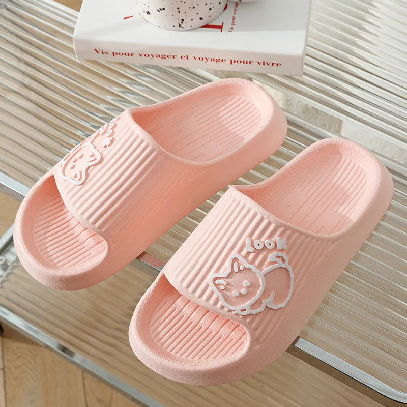 Cat-shaped thick platform EVA slippers in various colours on a non-slip sole