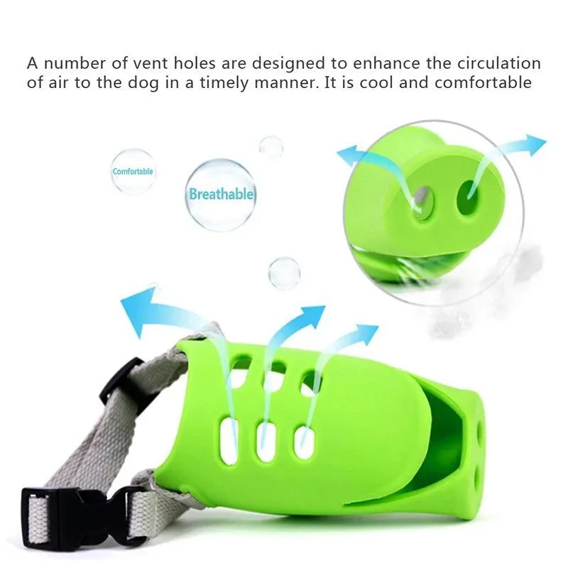 Blue and green silicone anti-bite mouth covers for dogs and pet pigs in two sizes