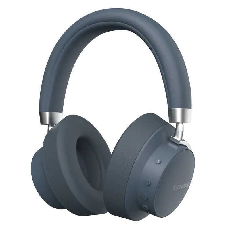 Grey sports wireless Bluetooth headset with head-mounted design and bilateral ear configuration
