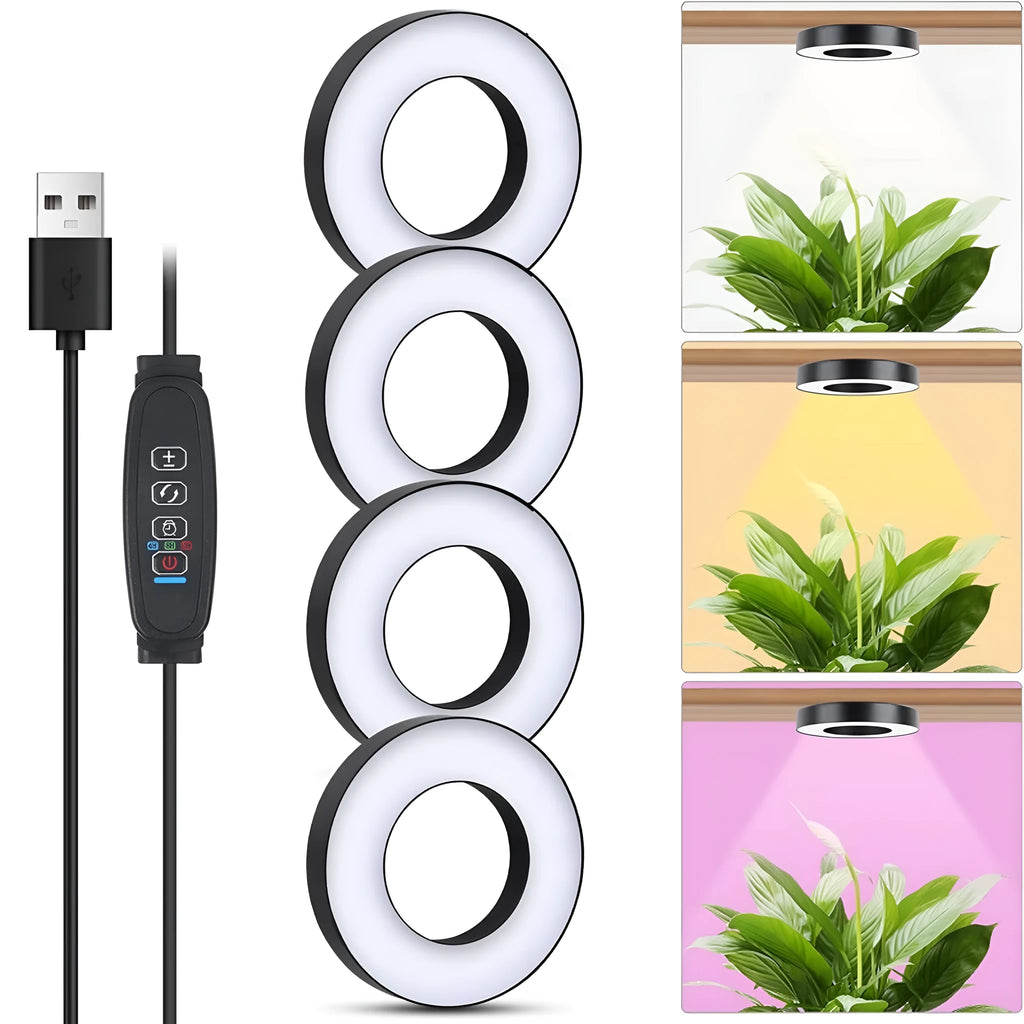 Black LED plant growth lamp with 48 full spectrum beads, aluminium alloy shell, 3.5 inch size, USB powered