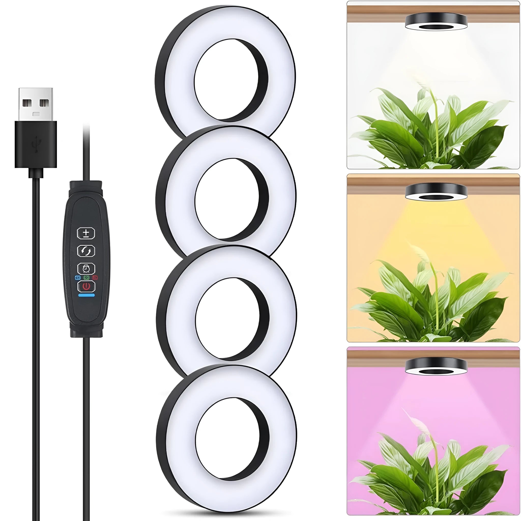 Black LED plant growth lamp with 48 full spectrum beads, aluminium alloy shell, 3.5 inch size, USB powered