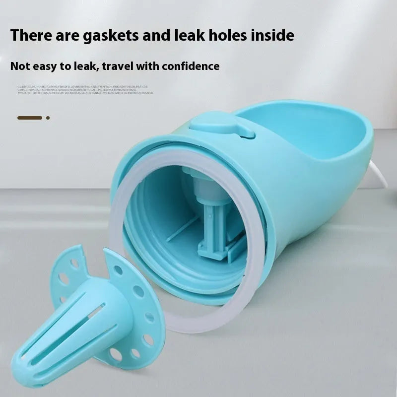 Portable dual-use dog drinking cup in blue colour with foldable design and water grain split