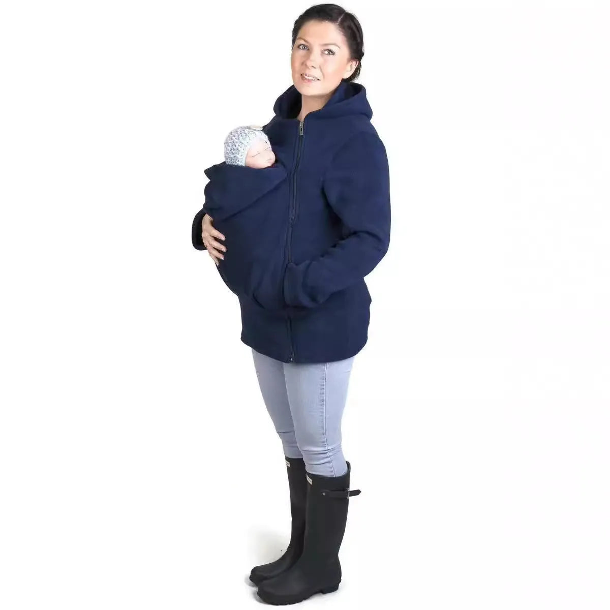 Red loose-fit polar fleece women's sweater with long sleeves on a hanger.