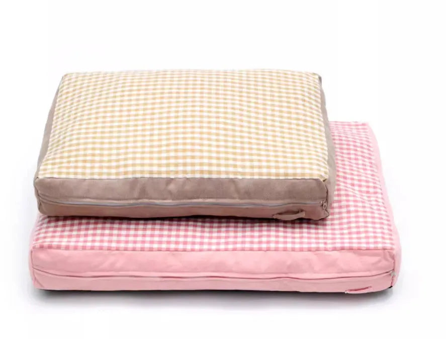 Pet plaid colour matching kennel mattress with removable cover in khaki 60x40cm