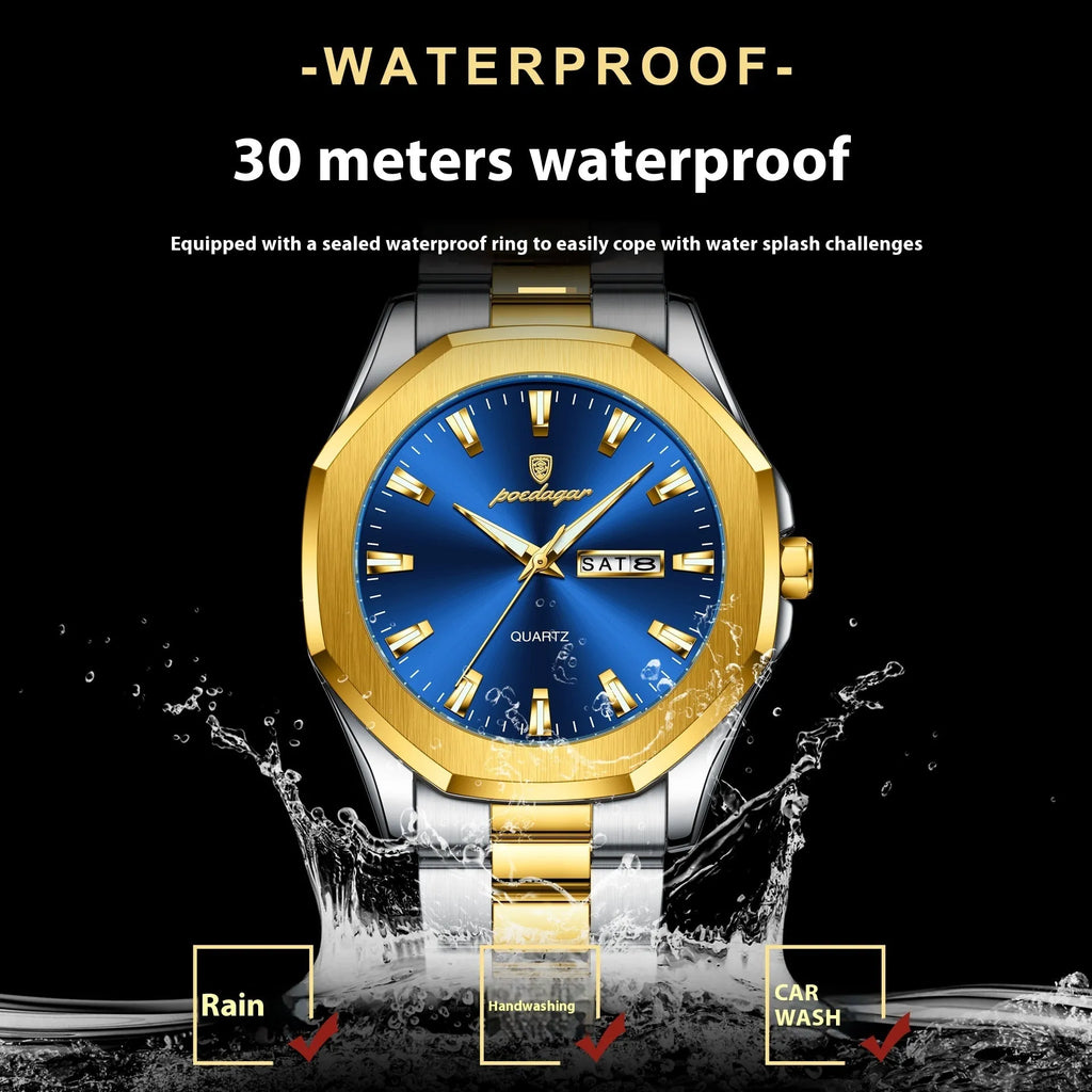 Men's slim 9mm quartz watch with steel strap in various colour combinations for business wear